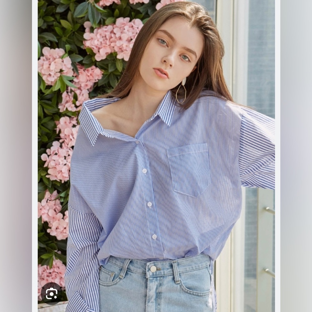 Mix Stripe Unalance Shirt Blue from w concept